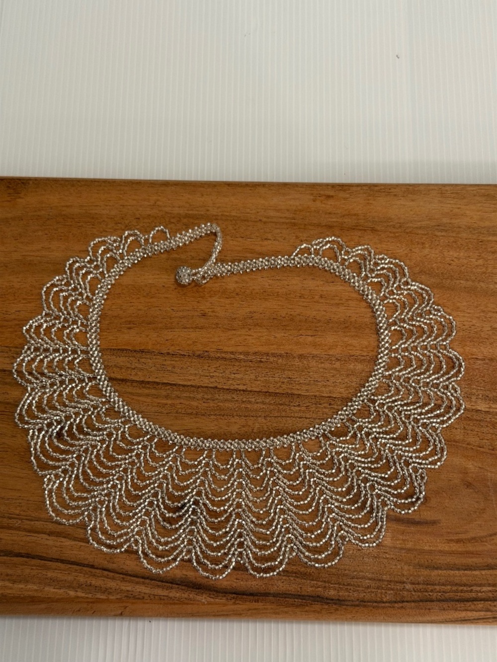 Vintage Silver Beaded Lace Bib Collar Choker Necklace